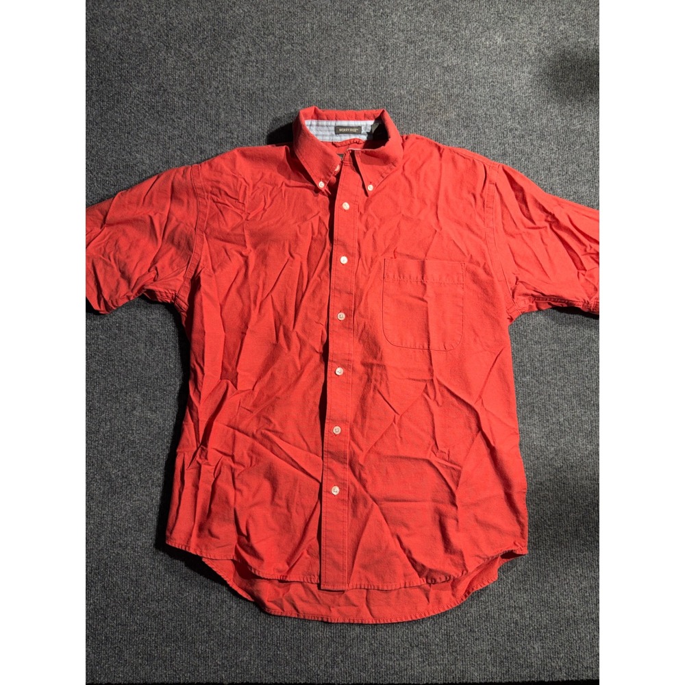 St Johns Bay Mens Worry Free Red Short Sleeve Button Down Shirt Medium 708188